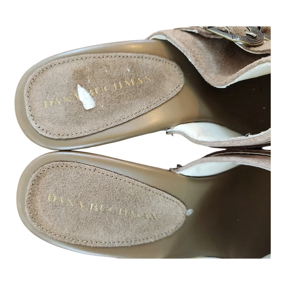 Dana Buchman tan suede buckle stud heel clog mules sz 8.5 Y2K leather Vtg
